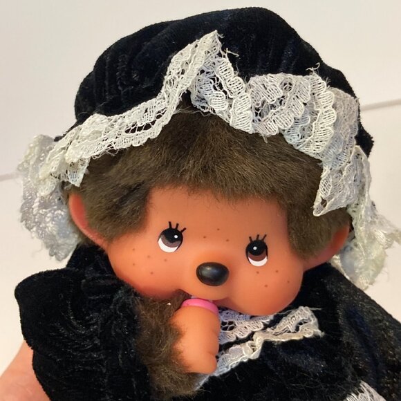 Monchhichi Bebichhichi Maid Black White Doll Stuffed Plush Toy Sekiguchi Japan - Picture 4 of 13